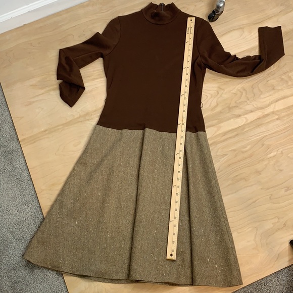 Vintage Wool Herringbone Turtleneck Dress Size 6 - Picture 11 of 14
